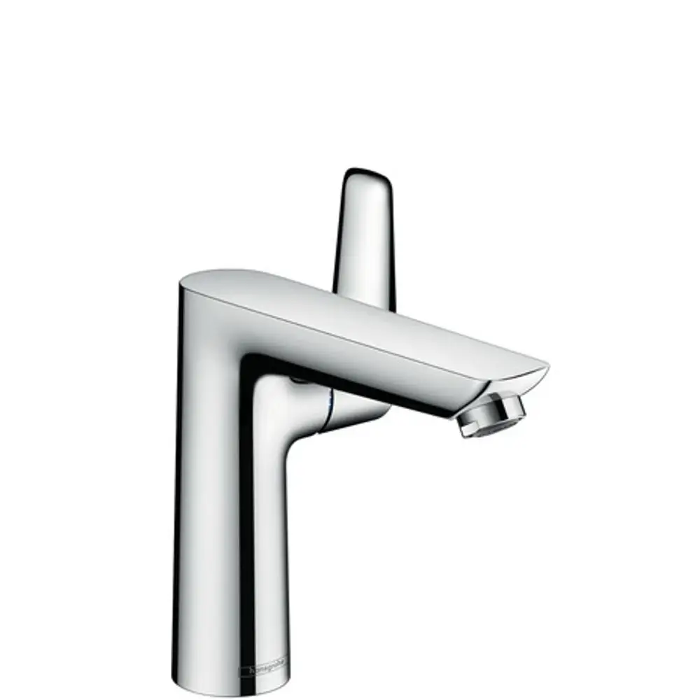 Einhebel-Waschtischmischer aus Chrom mit klaren Linien und seitlichem Hebel zur Wassermengen- und Temperaturregulierung. Modell von Hansgrohe.